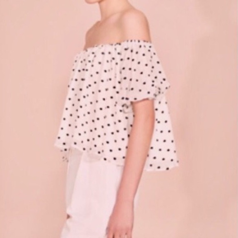 New! Keepsake The Label  Off Shoulder Polka Dot Crop Top Puff Sleeves Sz XXSmall